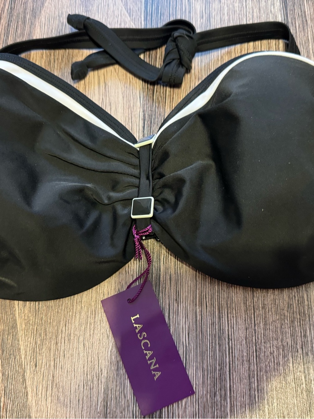 Lascana Brand "Nautical' Bandeau" bikini top 40D Underwire Black Pushup NWT